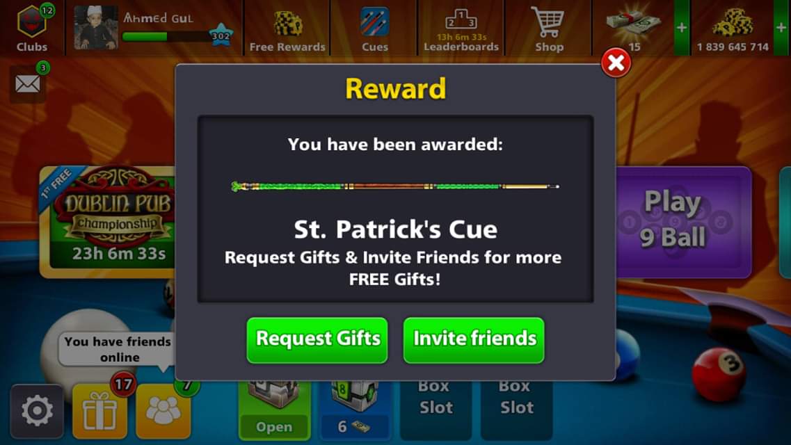 8 BALL POOL FREE CUE || ST PATRICK'S CUE ||GAME ERA - 