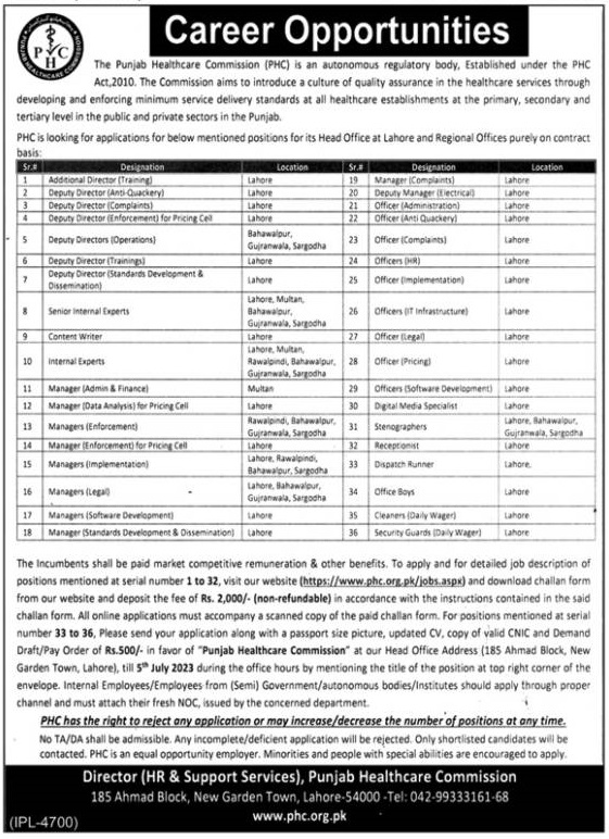 Jobs in The Punjab Healthcare Commission PHC