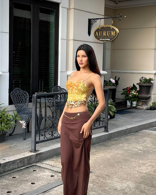 Chayanon jaratthong – Most Beautiful Trans Fashion Models in Women's Sparkly Sequin Crop Tops and Maxi Skirt Photoshoot