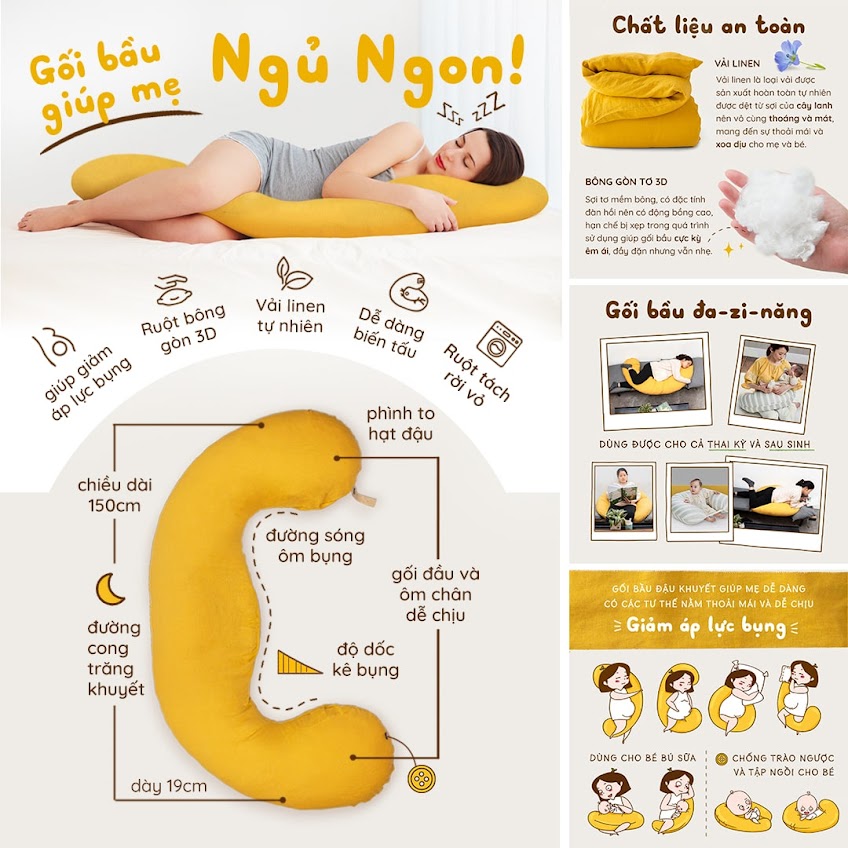 [A159] Gối bà bầu cao cấp chính hãng - Gối bầu đậu khuyết