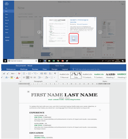 Creating Documents and Resume on MS-Word