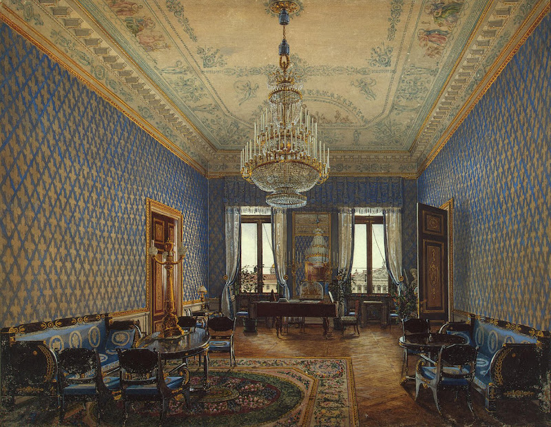 Interiors of the Winter Palace. The Drawing-Room of Grand Princess Maria Nikolayevna by Konstantin Andreyevich Ukhtomsky - Architecture, Interiors Drawings from Hermitage Museum