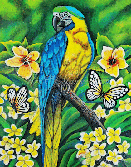 Painting titled Mystical Macaw by Jameela