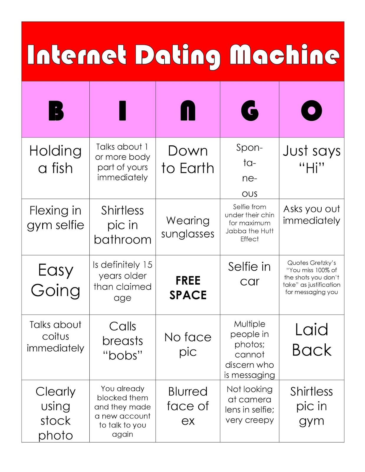 Portland Online Dating Bingo (Male Version) - McSweeney’s …