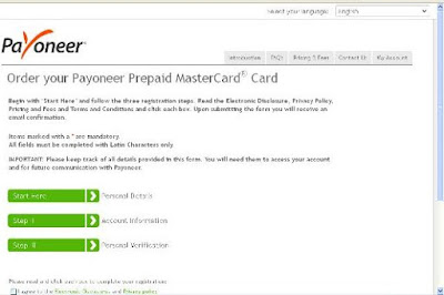 Payoneer Registratio page. Detailed Information