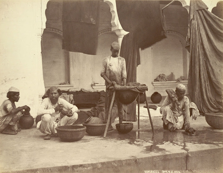 Group of Rangrez or Dyer Caste Members at Work at Delhi - 1863