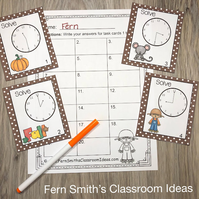 Click Here to Download This Fall Teaching Time to the Hour and Half-Hour Task Cards Freebie to Use in Your Classroom Today!