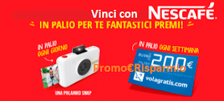 Logo Con Nescafé vinci Polaroid Snap e buoni sconto Volagratis