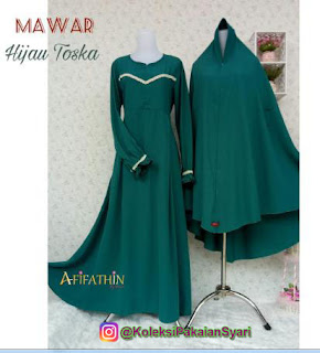 Gamis Syar'i Afifathin Mawar Hijau Tosca