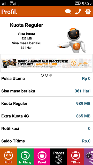 cara cek paket internet kuota 3 aon