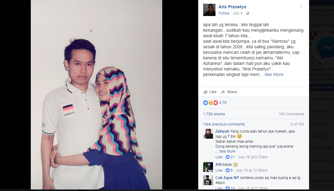 Kisah sedih aris prasetyo yang berpacaran 7 tahun, hingga 