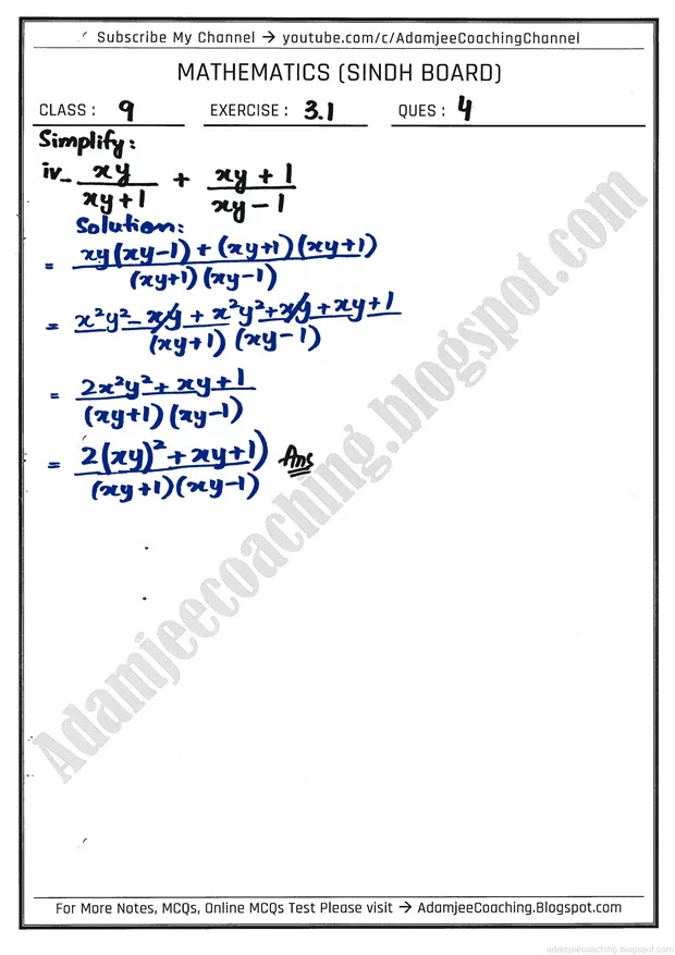 algebraic-expression-and-formulas-exercise-3-1-mathematics-9th