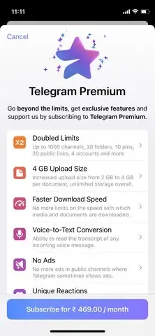 تطبيق "تلجرام" يطلق نسخة المدفوعة برميوم مع الامتيازات الحصرية Telegram Premium