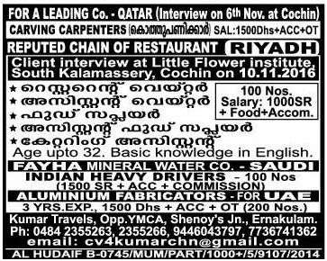 Restaurant job vacancies for Qatar