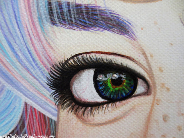 art, artist, artwork, portrait, portrait painting, portrait artist, toronto portrait artist, toronto art, see with your soul, soul, spirit, eyes, golden eye, multicoloured eyes, cotton candy hair, beauty, beauty art, malinda prudhomme, lips, portraiture, realism, mixed media, mixed media artist, face