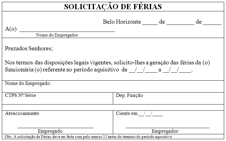 BY S.E.R.: Modelo de Solicitação de Férias