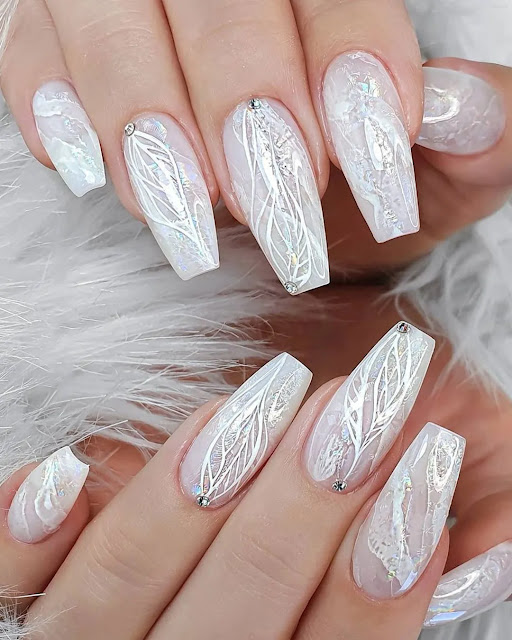 White Lace Nails For A Bride
