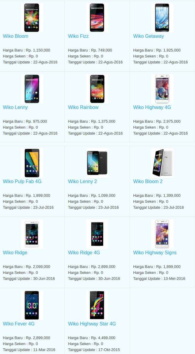 Harga Hp Terbaru Wiko September 2016