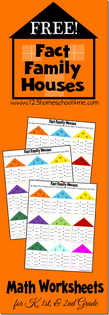 FREE Fact Family Math Worksheets for Kids. These are a fun way for Kindergarten, 1st grade, 2nd grade, and 3rd grade kids to practice addition and subtraction. They help kids make number bonds.