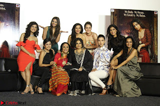 Vidya Balan with Ila Arun Gauhar Khan and other girls and star cast at Trailer launch of move Begum Jaan 007.JPG