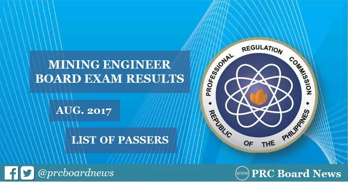 August 2017 Mining Engineer board exam passers, topnotchers