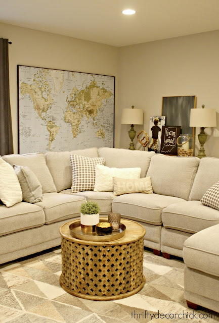 Cozy basement family room with sectional