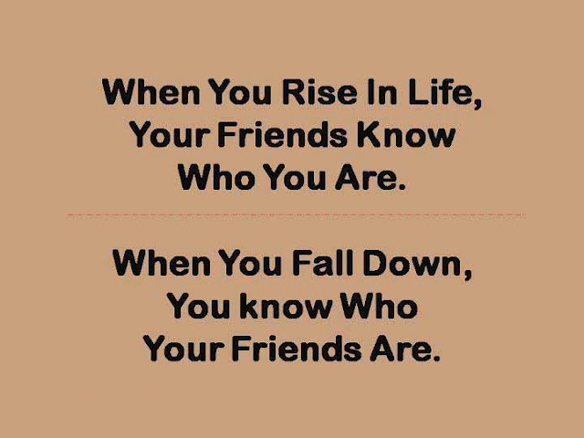When you rise in life, your friends know who you are. When you fall down, you know who your friends are.