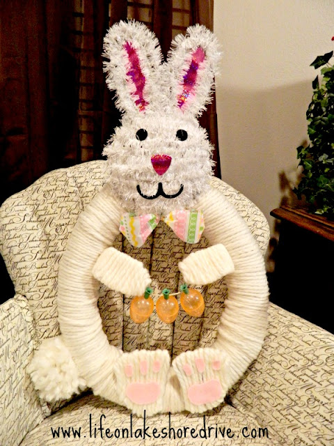 Wreath, spring decor, Easter, bunny, how to, Tutorial, DIY, home decor, yarn, pool noodle, 