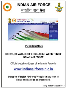 Indian Air Force Warning against the look a like websites