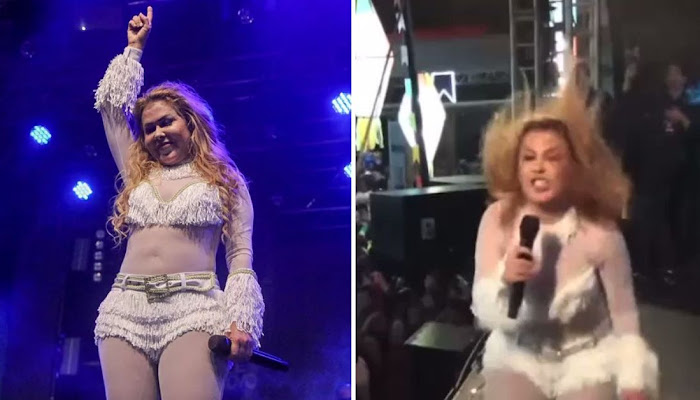 [VÍDEO] Joelma escorrega e leva tombo no palco durante apresentação na Bahia