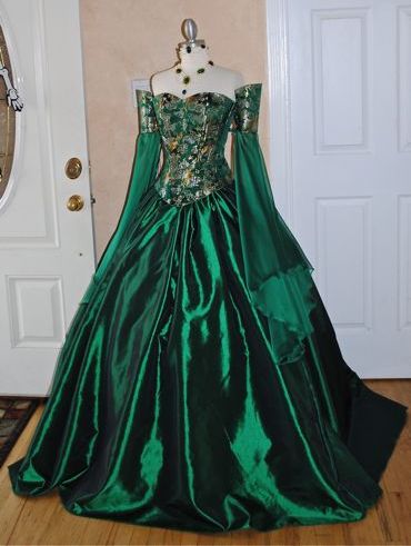 Green Off Shoulder Victorian Corset Dress