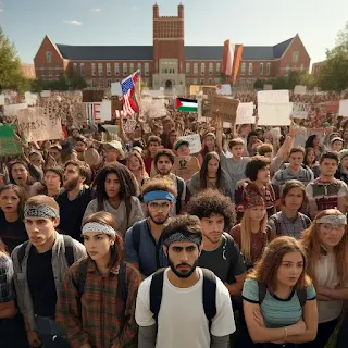 studenti universitari durante una protesta pacifica in un campus negli Stati Uniti