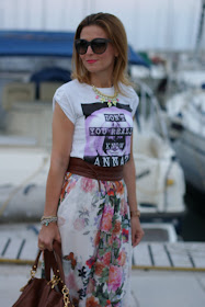 Dress Code t-shirt, Juicy Couture bag, Imperial floral skirt, Fashion and Cookies