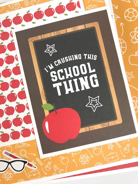 School Memories Scrapbook Album Page with apples and a chalkboard