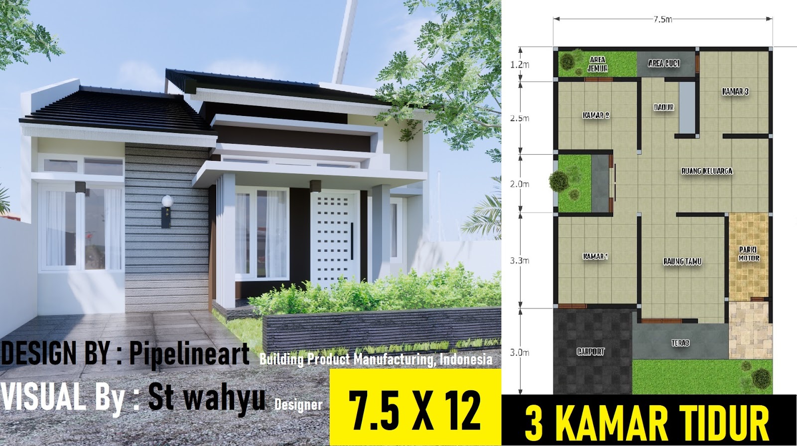 Rumah minimalis 7.5x12 3 Kamar Tidur - DESAIN RUMAH MINIMALIS