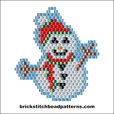 Click for a larger image of the Winter Snowman brick stitch bead pattern labeled color chart.