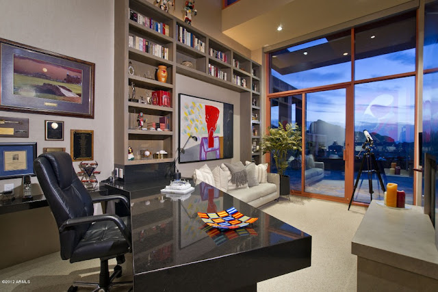 Home office with black marble table