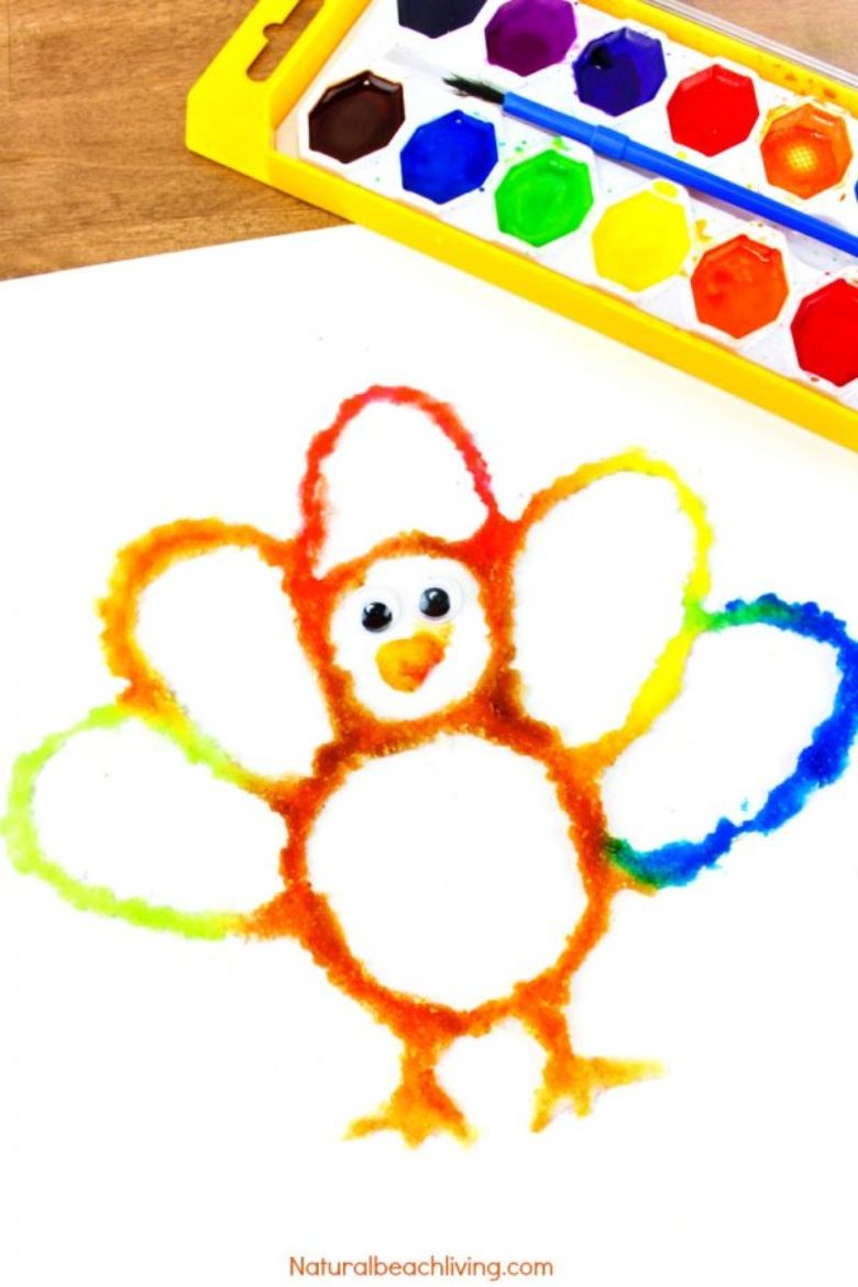 turkey salt painting Thanksgiving craft for kids