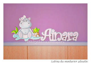 letras de madera infantiles para pared Ainara con silueta de hipopótamo babydelicatessen
