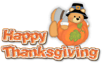 Happy Thanks Giving wish with a cute teddy sitting on a pumpkin