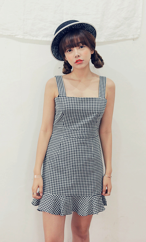 Checkered Tank Top Flare Dress