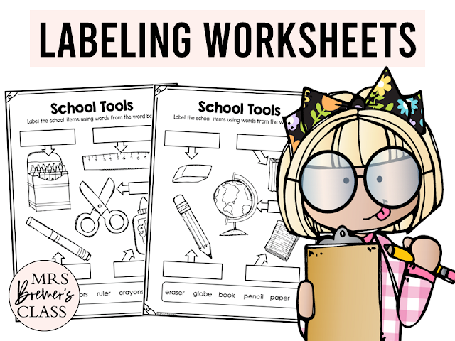 Labeling worksheets writing center activities for Kindergarten and First Grade