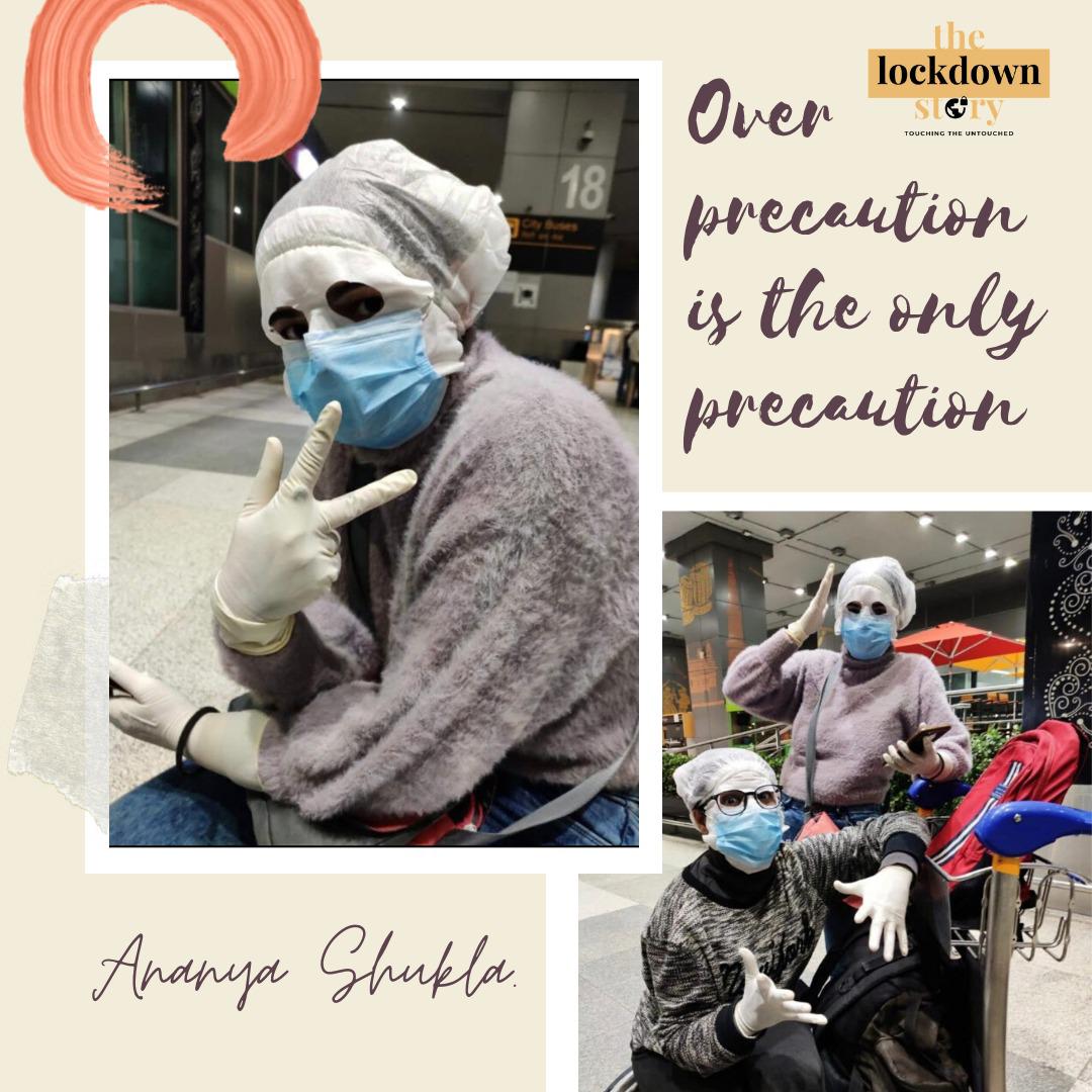 This picture shows to girls being fully covered with protective masks and gloves