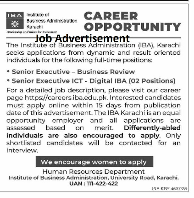 Institutes of Business Administrative ( IBA ) Jobs 2023- News Sindh govt jobs 2023