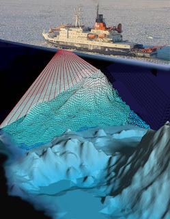 Multibeam bathymetric survey techniques provide a rapid means of determining the morphology and nature of the seafloor. The recent Hydrosweep DS-2 System onboard R/V Polarstern provides 59 individual soundings of the water depth and echo strength for each ping. Moreover sidescan information (2048 echos per ping) is retrieved. The system can be operated with 90 or 120 degrees fan angle and is designed for deep sea observations. Credit: Alfred-Wegener-Institute