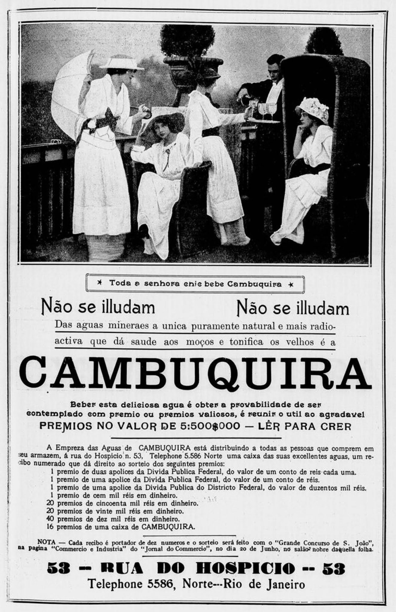 Propaganda antiga da Água Cambuquira veiculada no ano de 1915