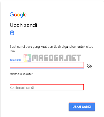 Jika kode telah benar, Google akan menunjukan jendela dimana Anda bisa reset password email google dengan yang baru.