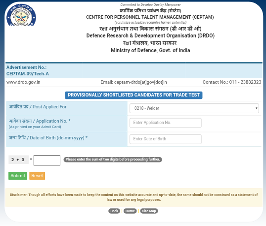 DRDO CEPTAM -09/Tech - A result