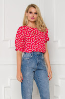 Bluza Fleur rosie cu imprimeu floral 