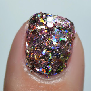 holographic pink flakie nail art